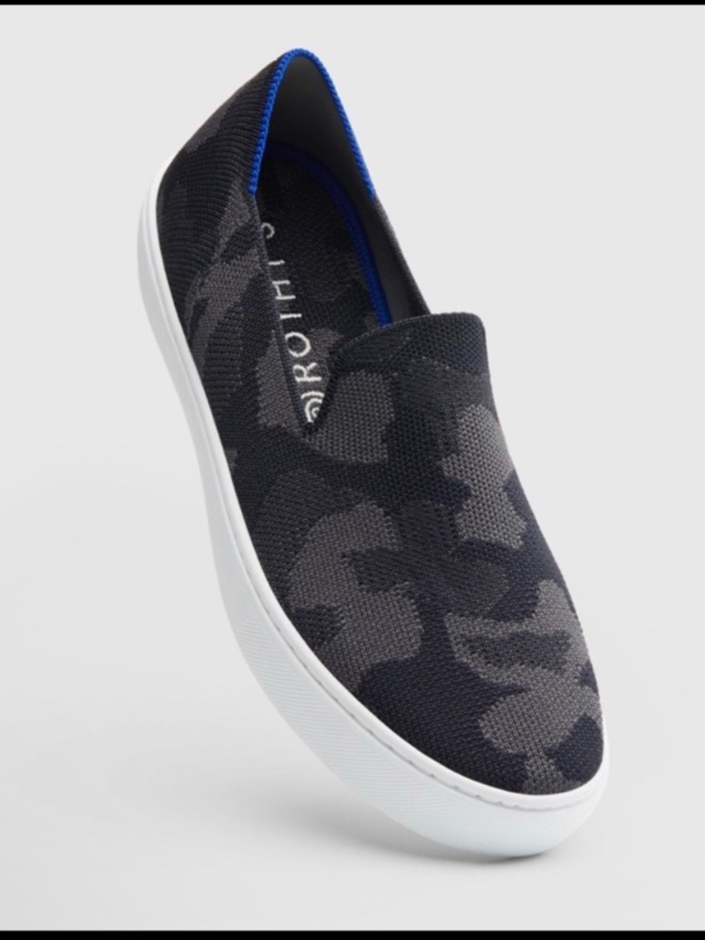 Rothys Camo Slip On Sneakers Dark Gray Camo Knit Comfort Casual Shoes Size 8.5